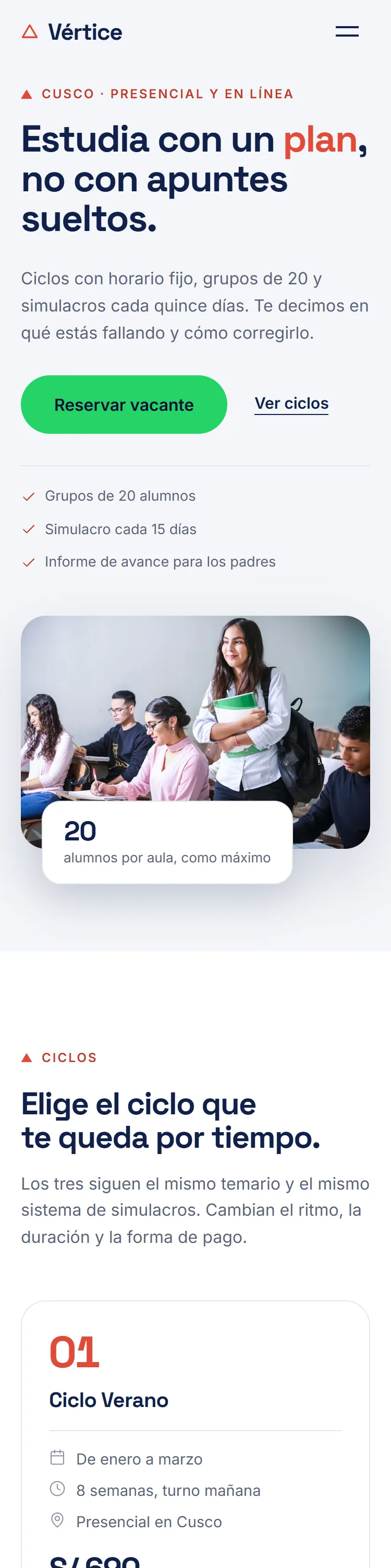 Vista de la demo de Academia